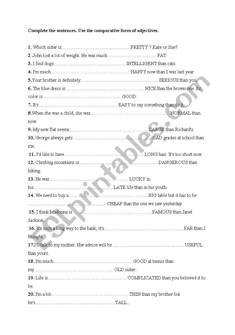 Comparatives and superlatives worksheet