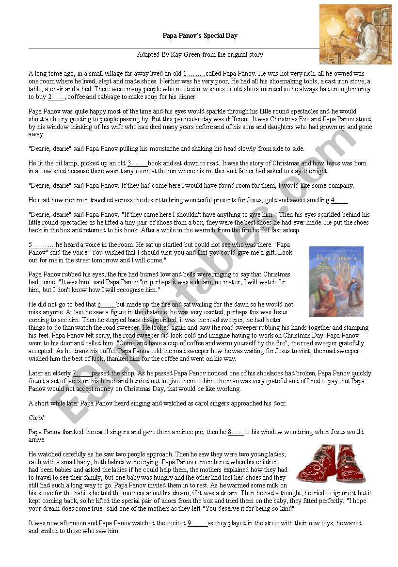 christmas story of papa panov worksheet