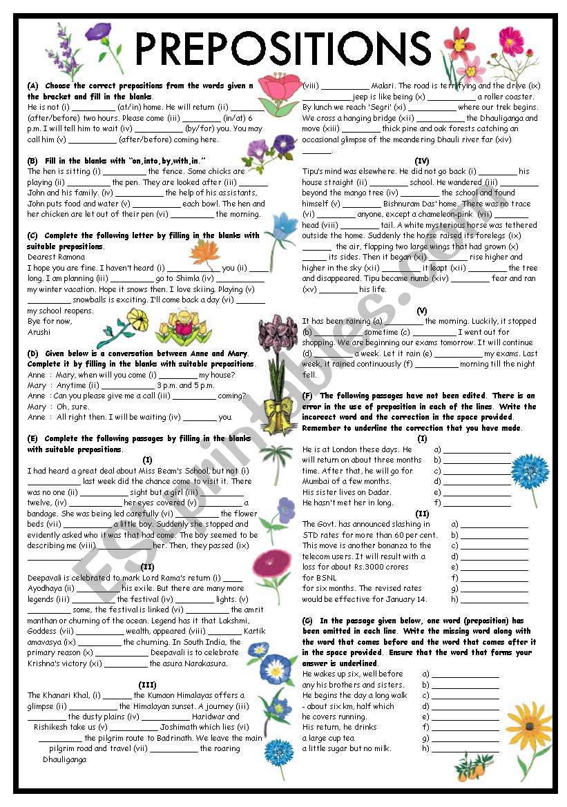 PREPOSITIONS worksheet