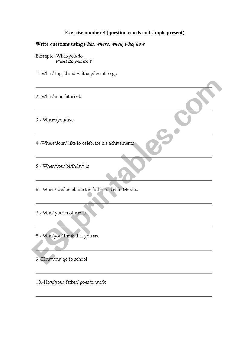 Question words worksheet