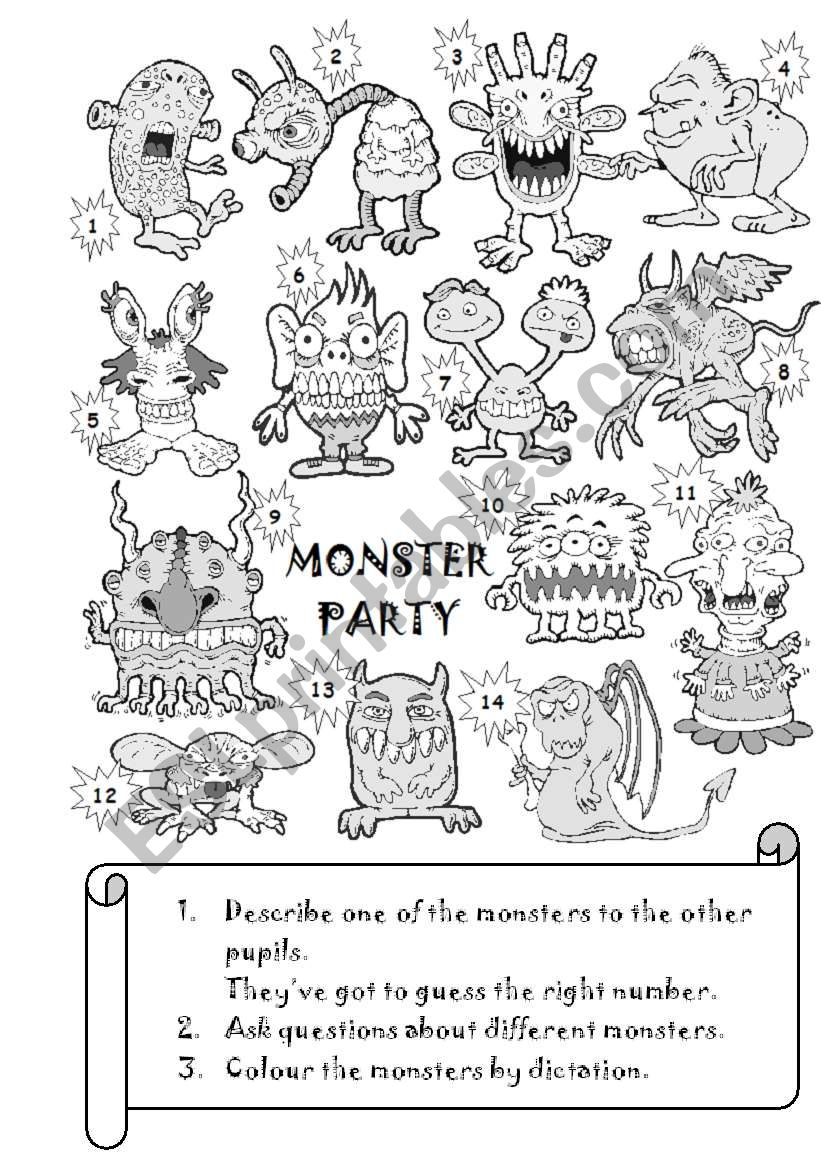 Monster Party worksheet