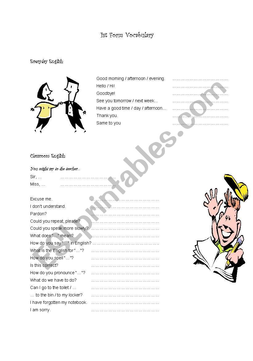 classroom english worksheet