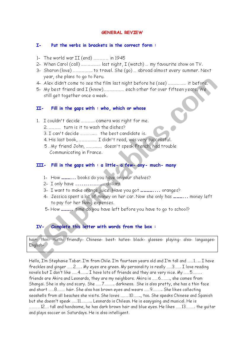 general review worksheet