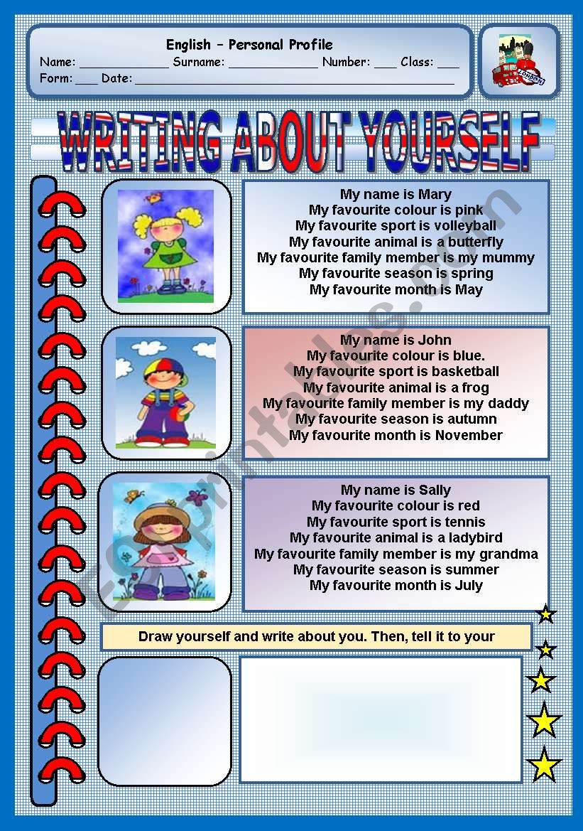 Writing about yourself - Personal Profile - ESL worksheet by AGUILA
