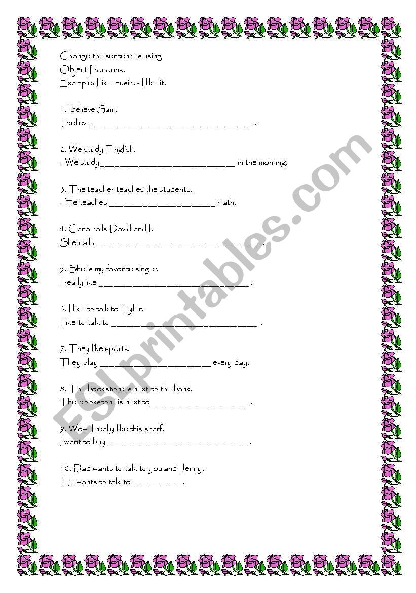 Object Pronoun worksheet