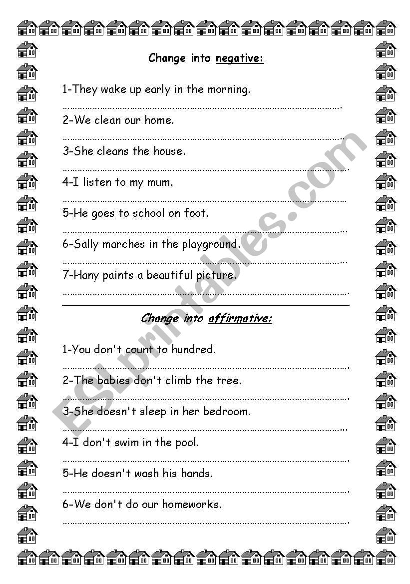 change into negative/affirmative - ESL worksheet by abo kerdan