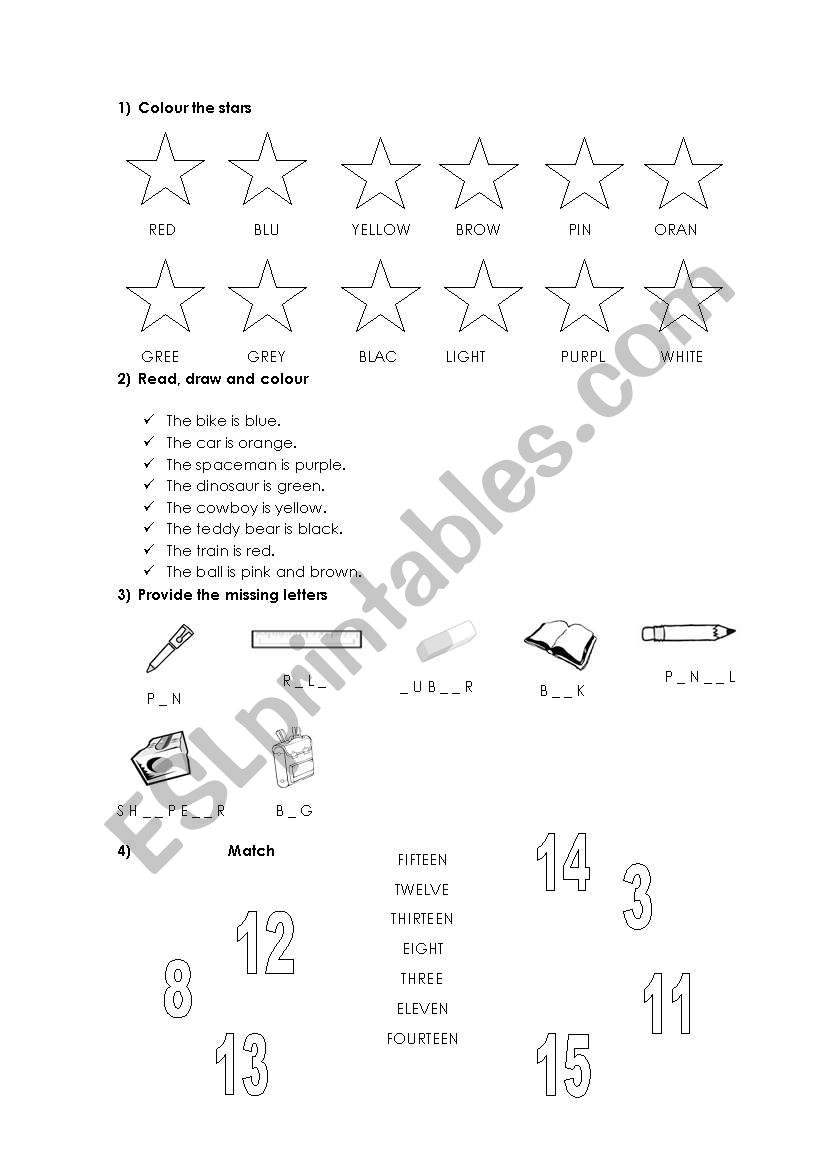 Test - Colours - School objects - Numbers