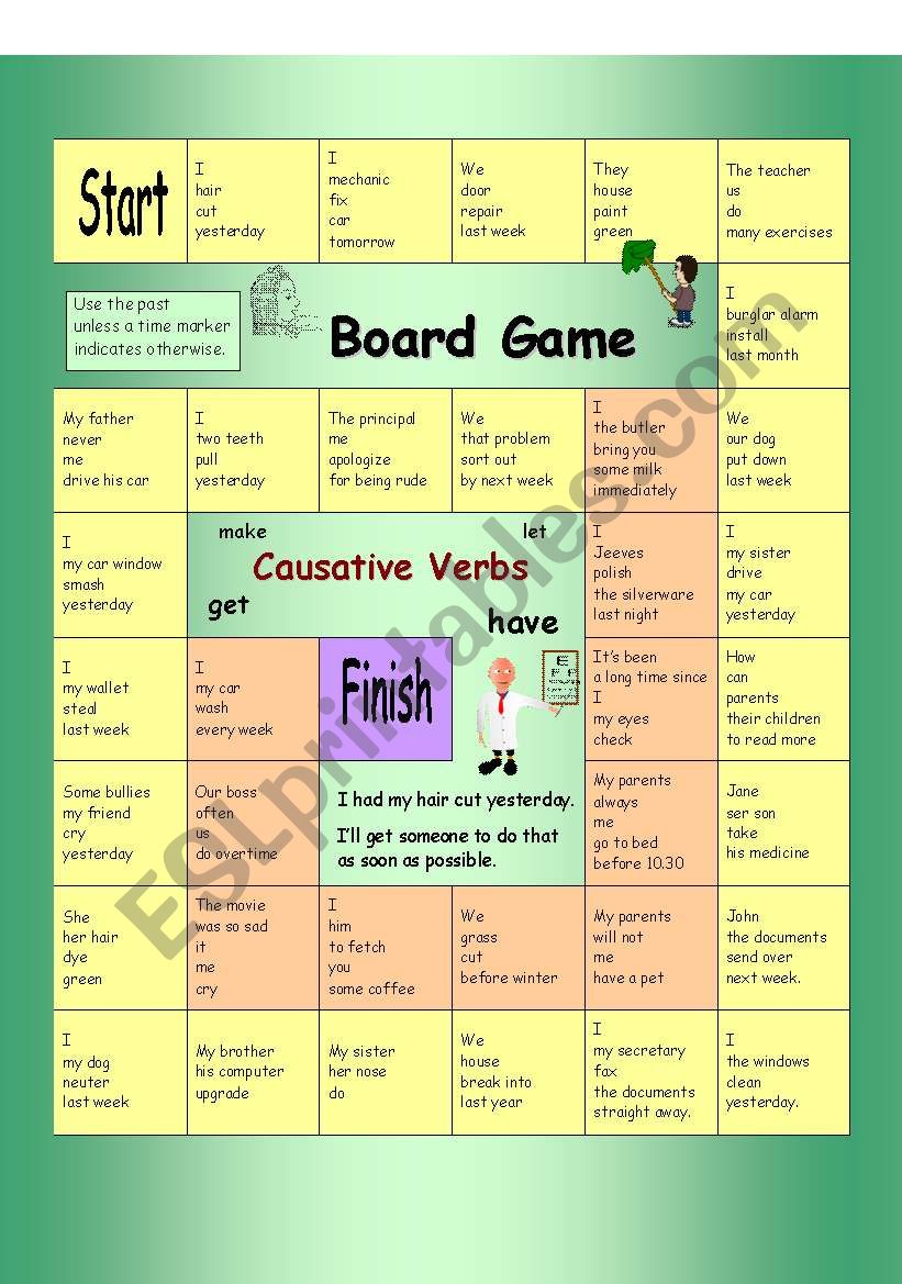 Board Game - Causative Verbs (Have something done) - ESL worksheet by ...