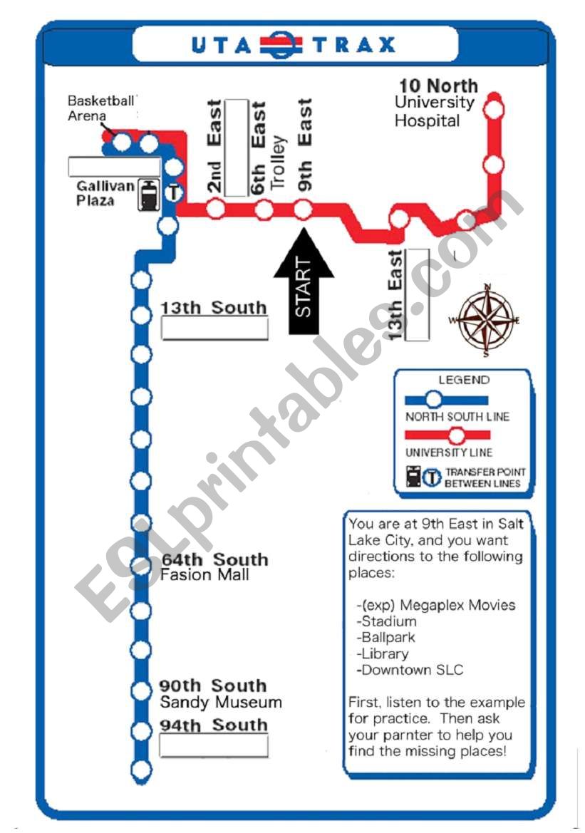 Train Directions (UTA Trax) worksheet