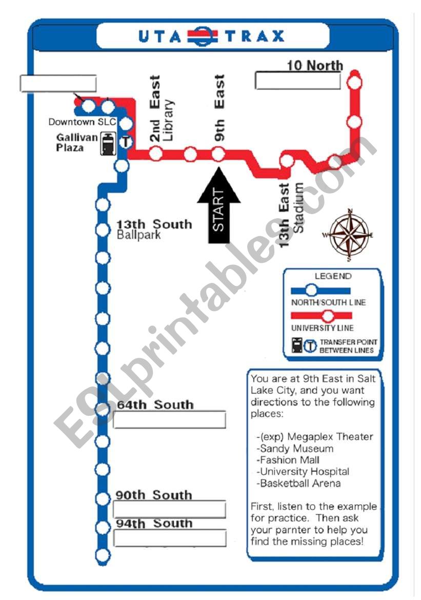 Train Directions (UTA Trax) worksheet