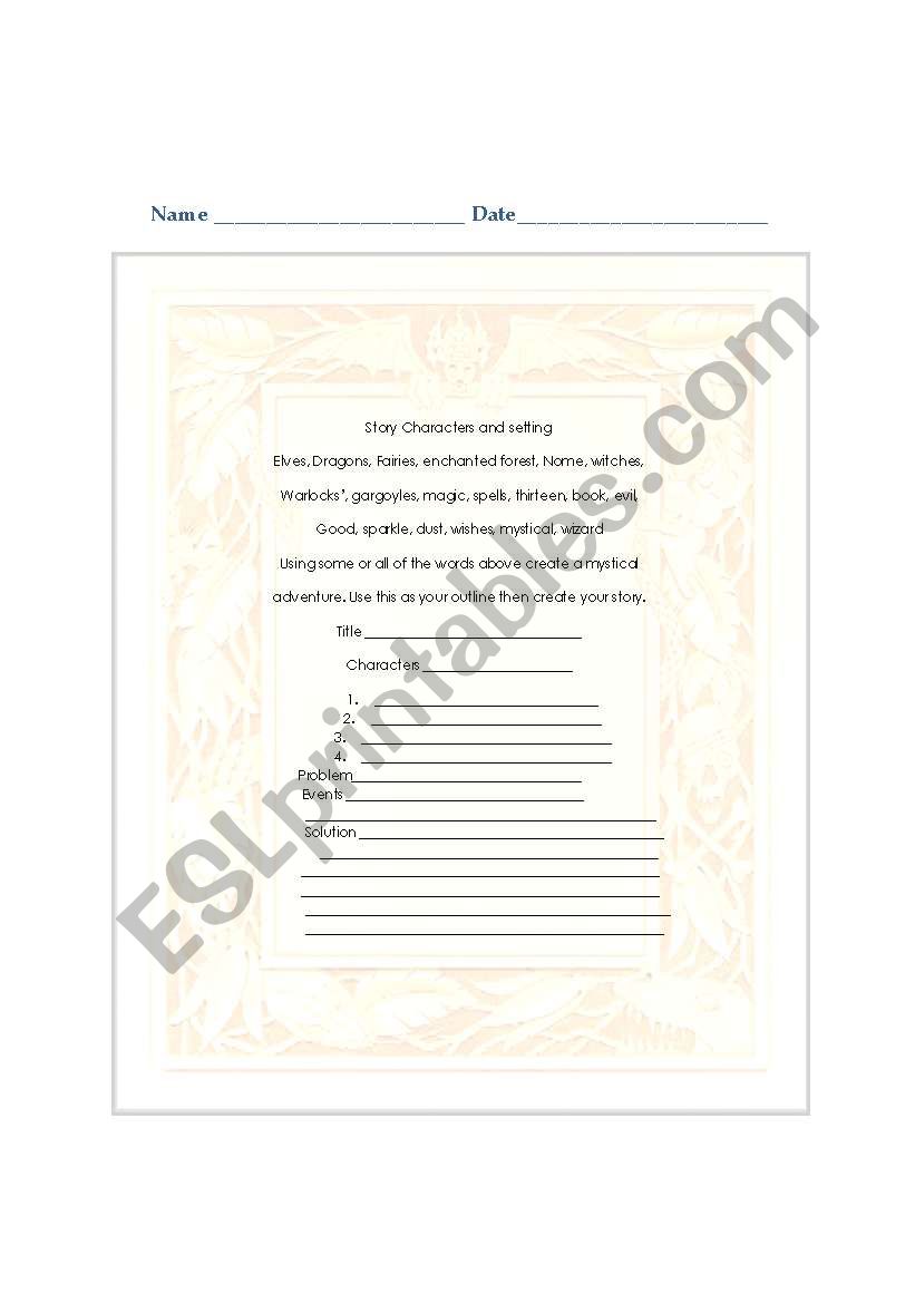 English worksheets: Mystical Story outline Elves, Dragons, Fairies ...