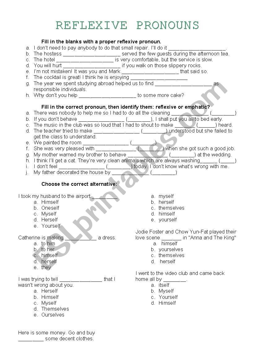 REFLEXIVE PRONOUNS worksheet