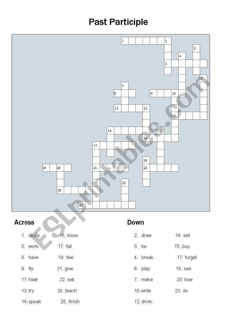 Past Participle Crossword worksheet