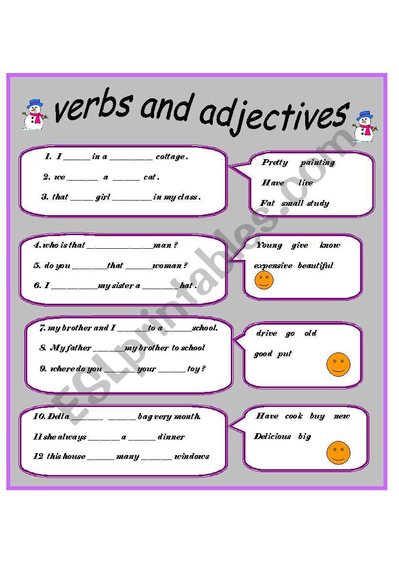 verbs and adjectives worksheet
