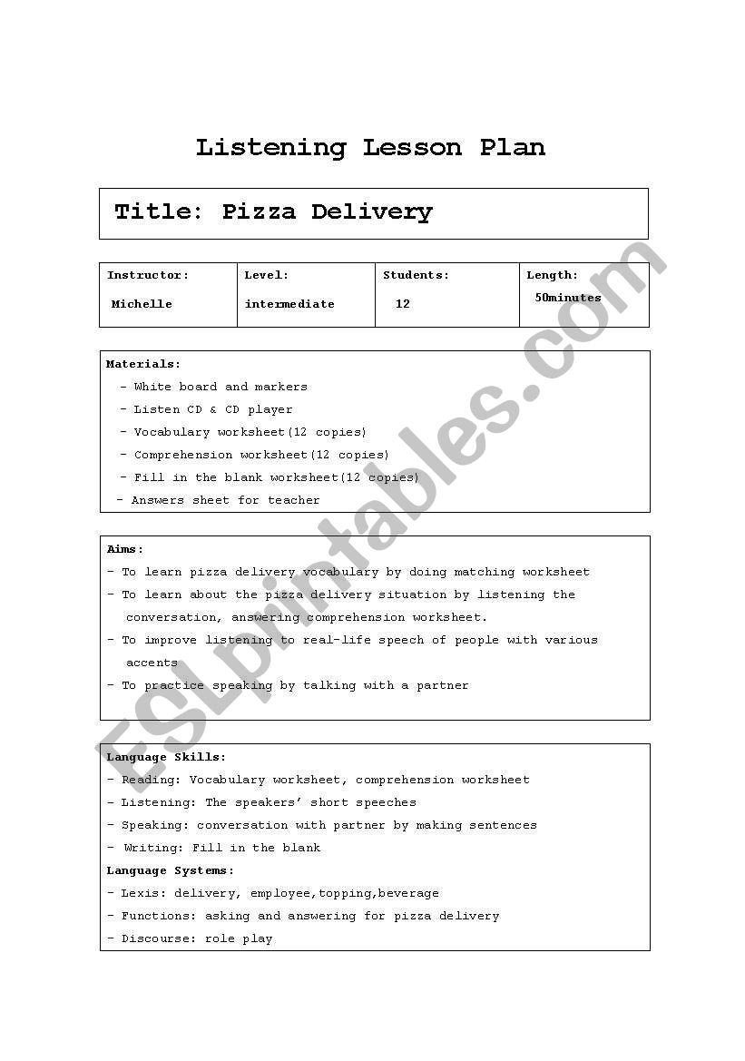 listening plan worksheet