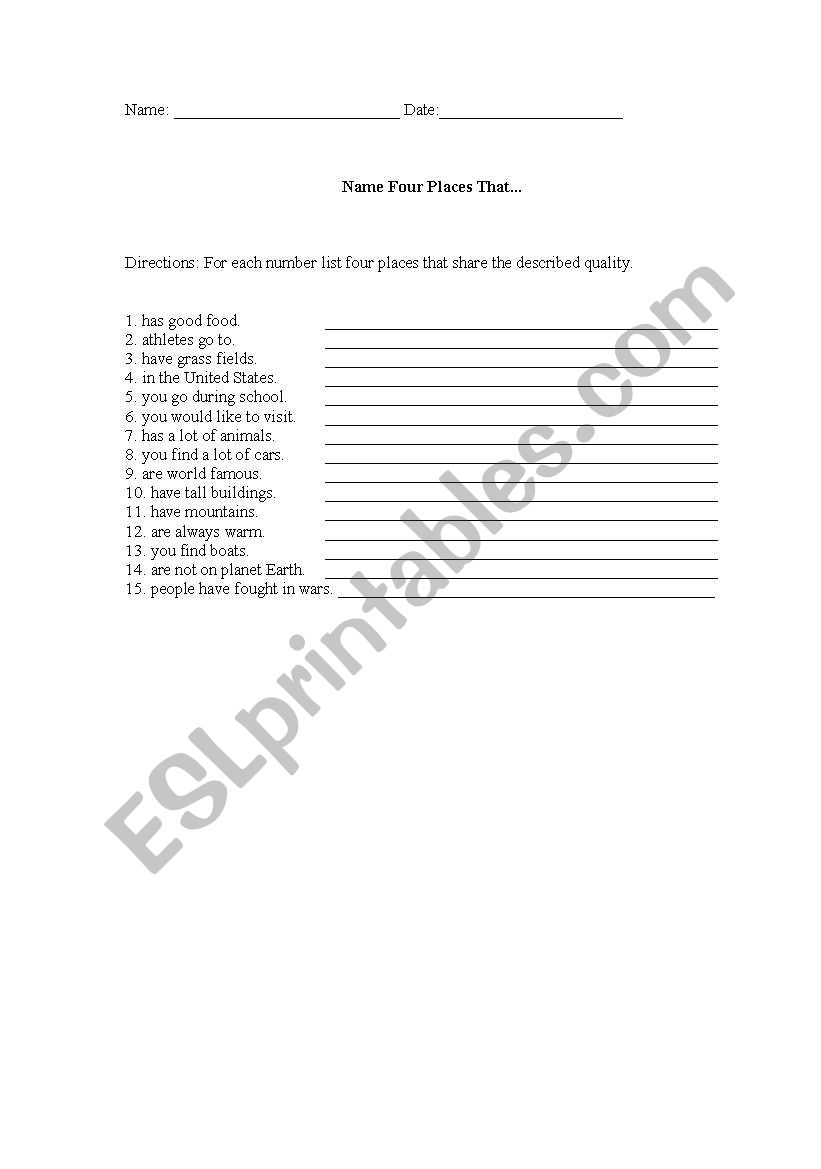 name worksheet