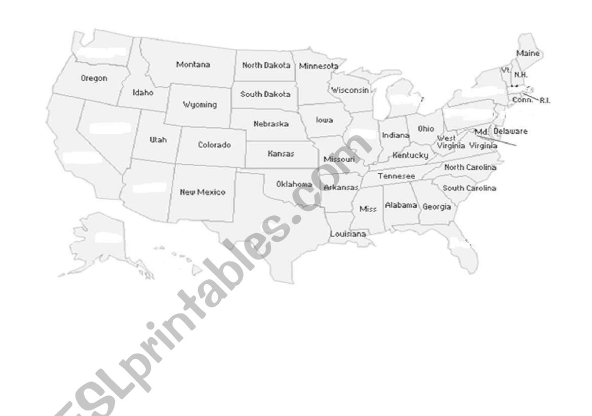 U.S.A. map worksheet