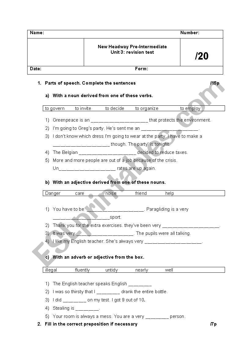 New Headway Pre-Intermediate unit 3