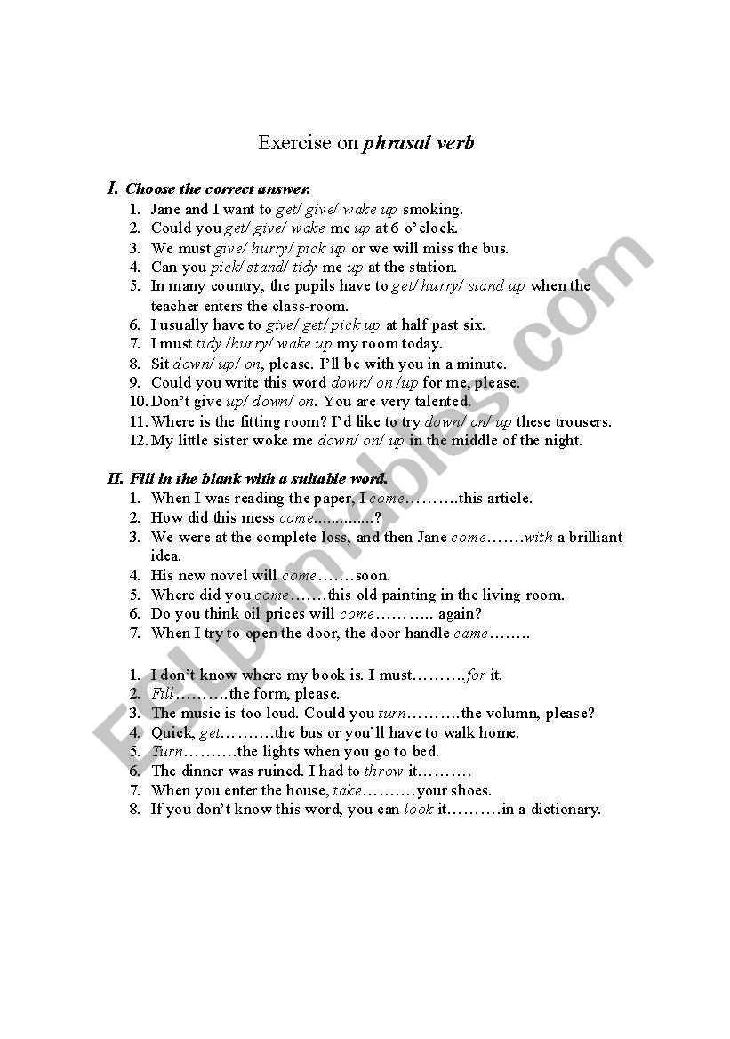 phrasal verbs worksheet