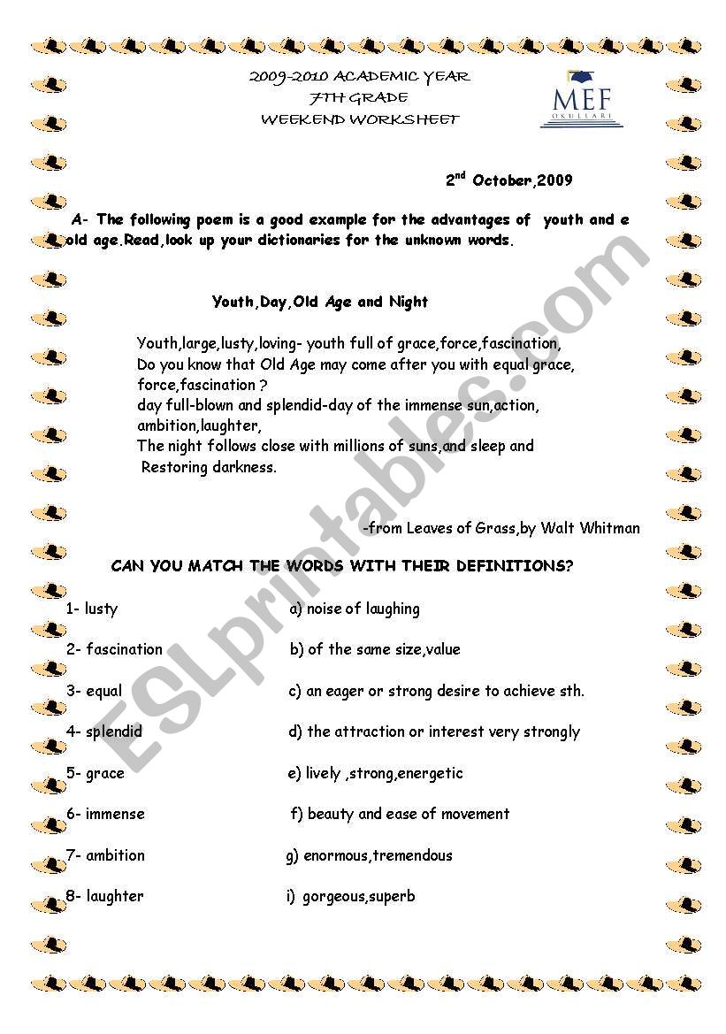 A Poem worksheet