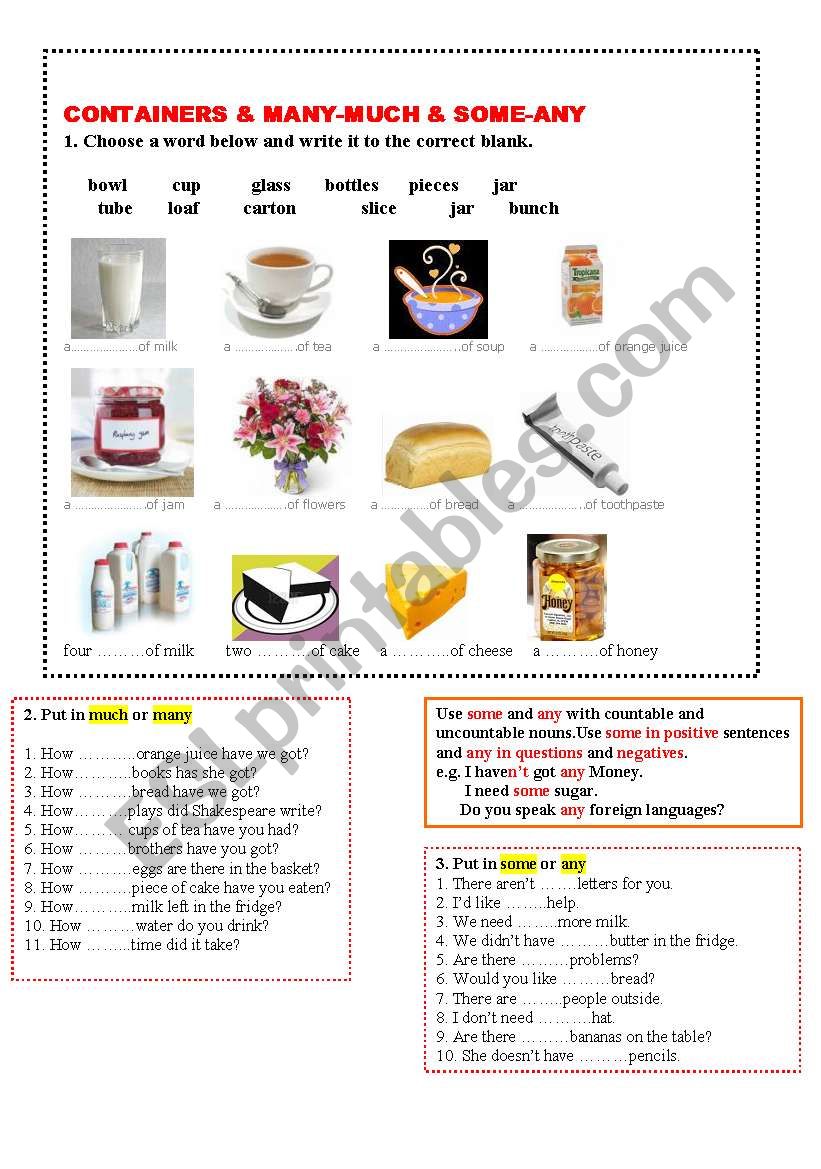 CONTAINERS and COUNTABLE-UNCOUNTABLE NOUNS