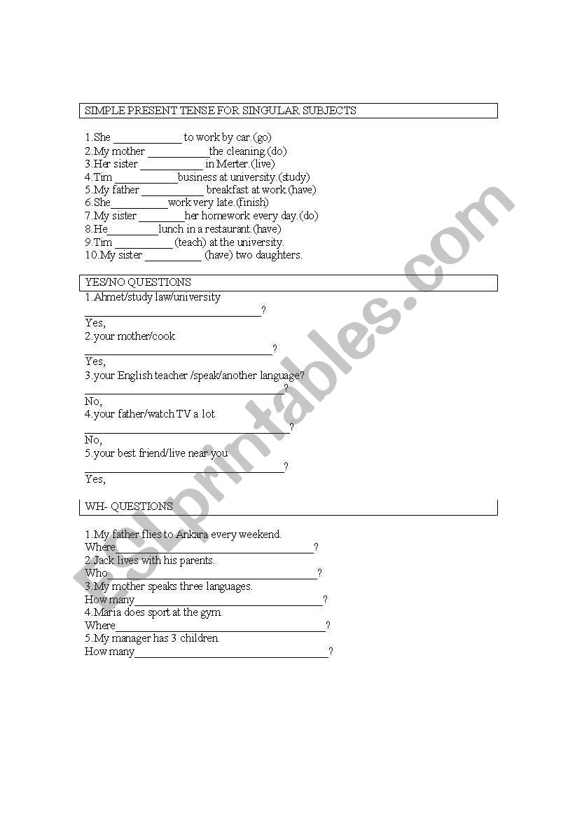 SIMPLE PRESENT TENSE ONLY FOR SINGULAR SUBJECTS