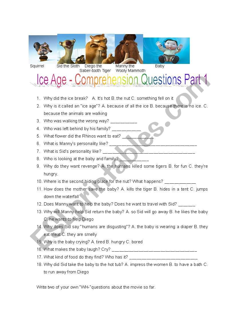 Ice Age Movie View Comprehension Questions Part 1