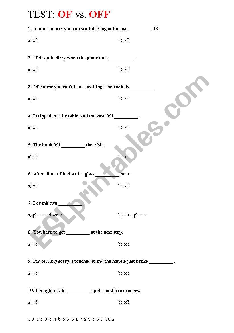 OF vs. OFF (test) worksheet