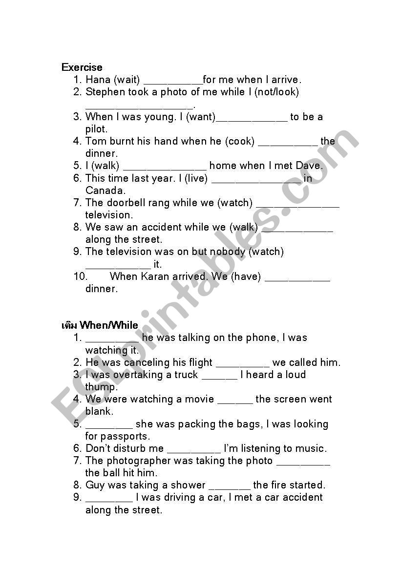 past continous worksheet