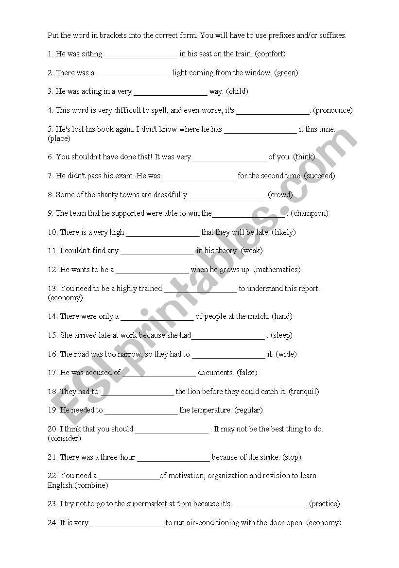 word formation exercise worksheet