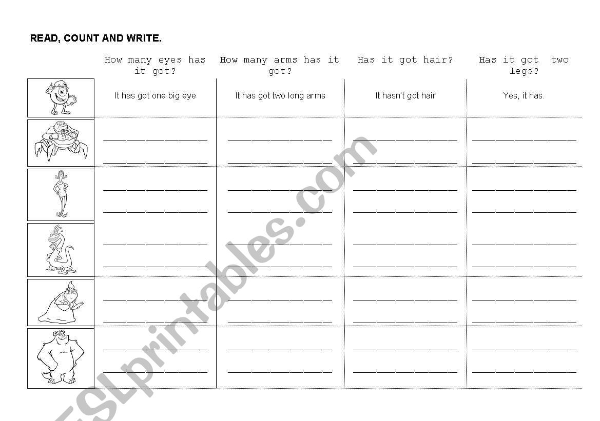 READ, COUNT AND WRITE worksheet
