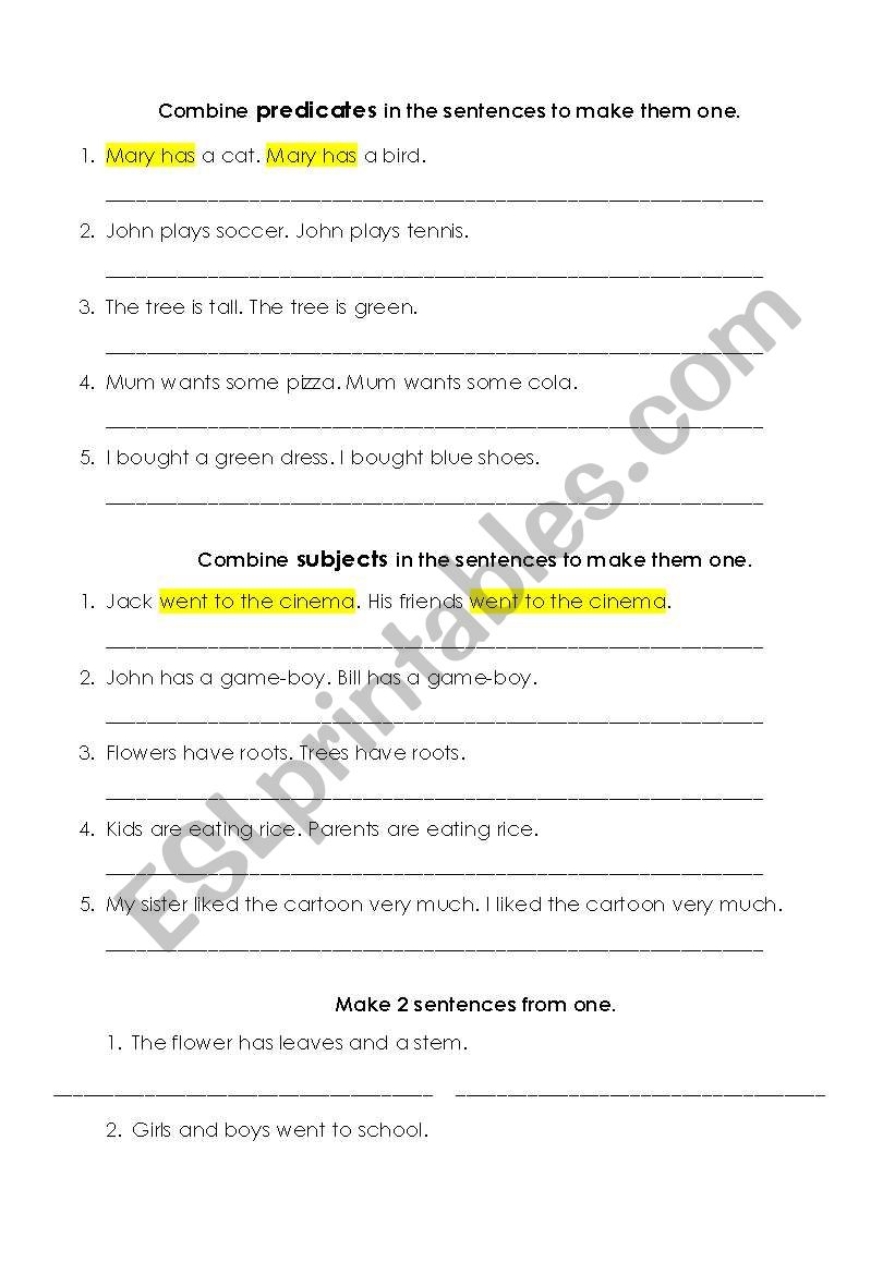 Combining sentences worksheet