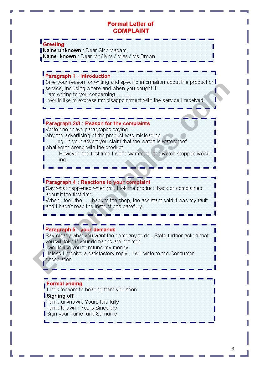 fce letter of complaint worksheet