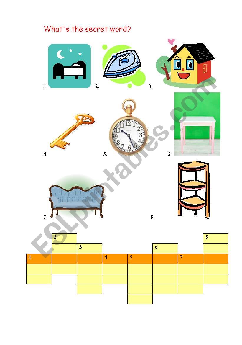 furniture crossword worksheet