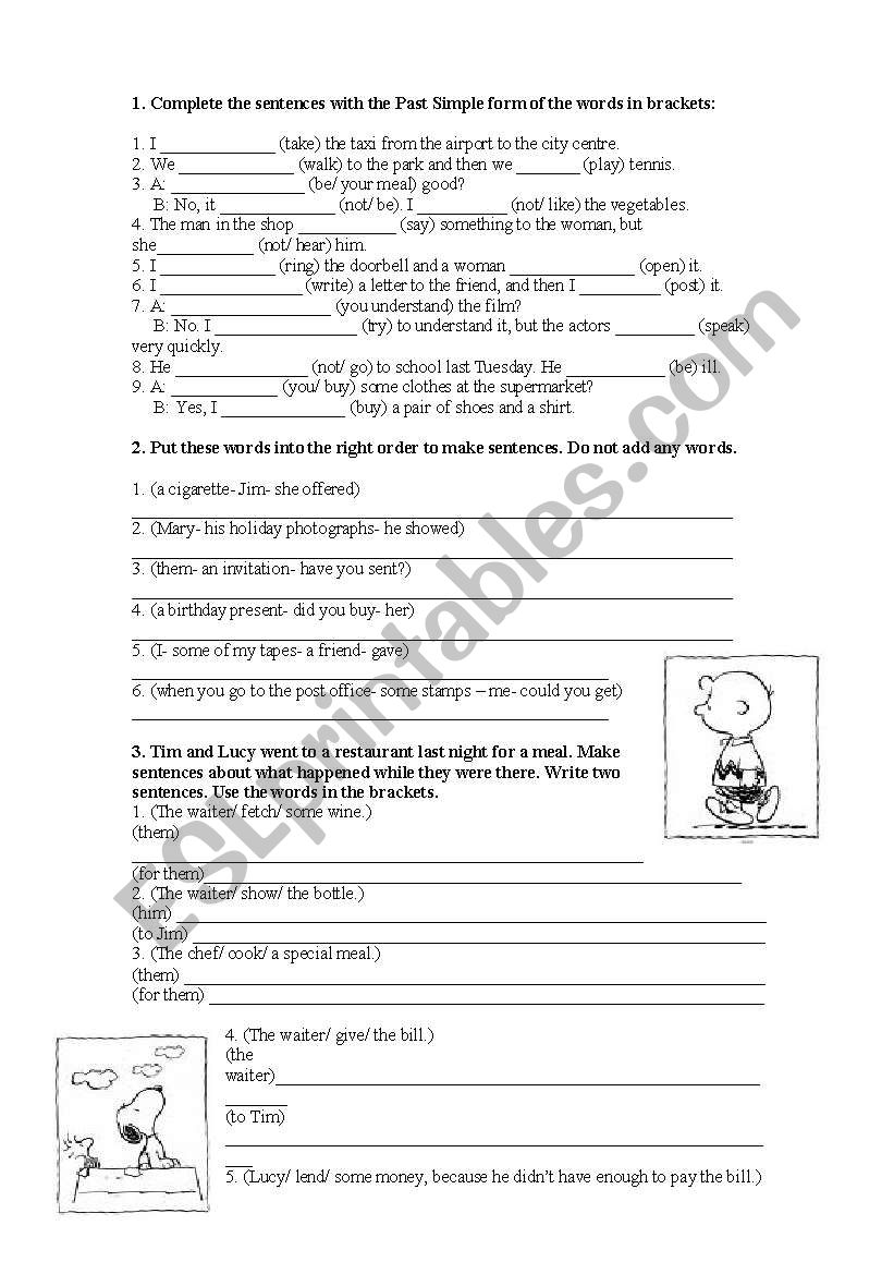 past simple handout worksheet