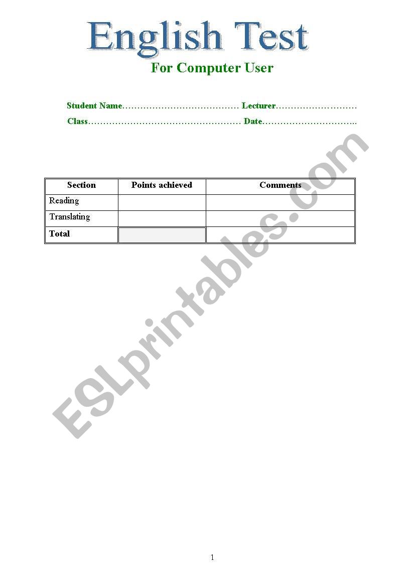 English test for computer users