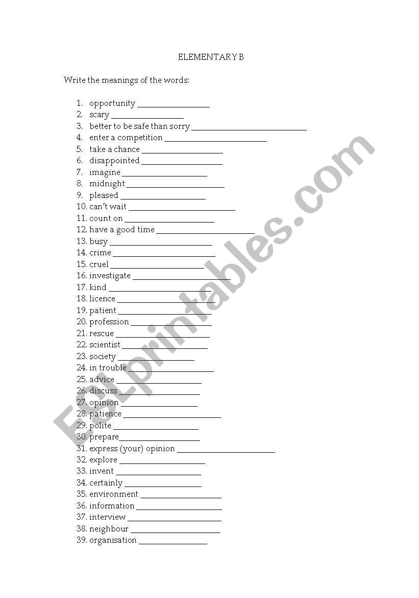 VOCABULARY worksheet