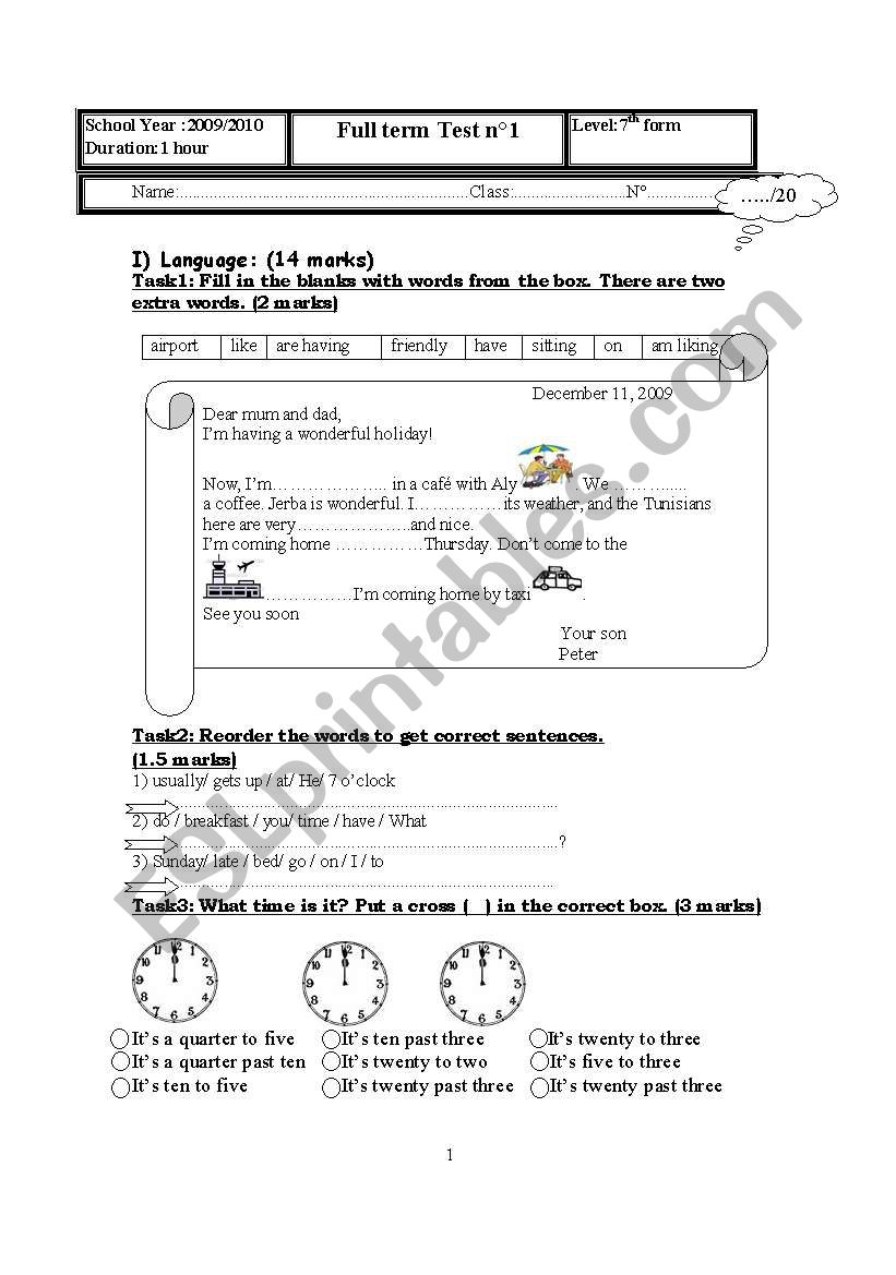 full term test 1 (7th form) part1