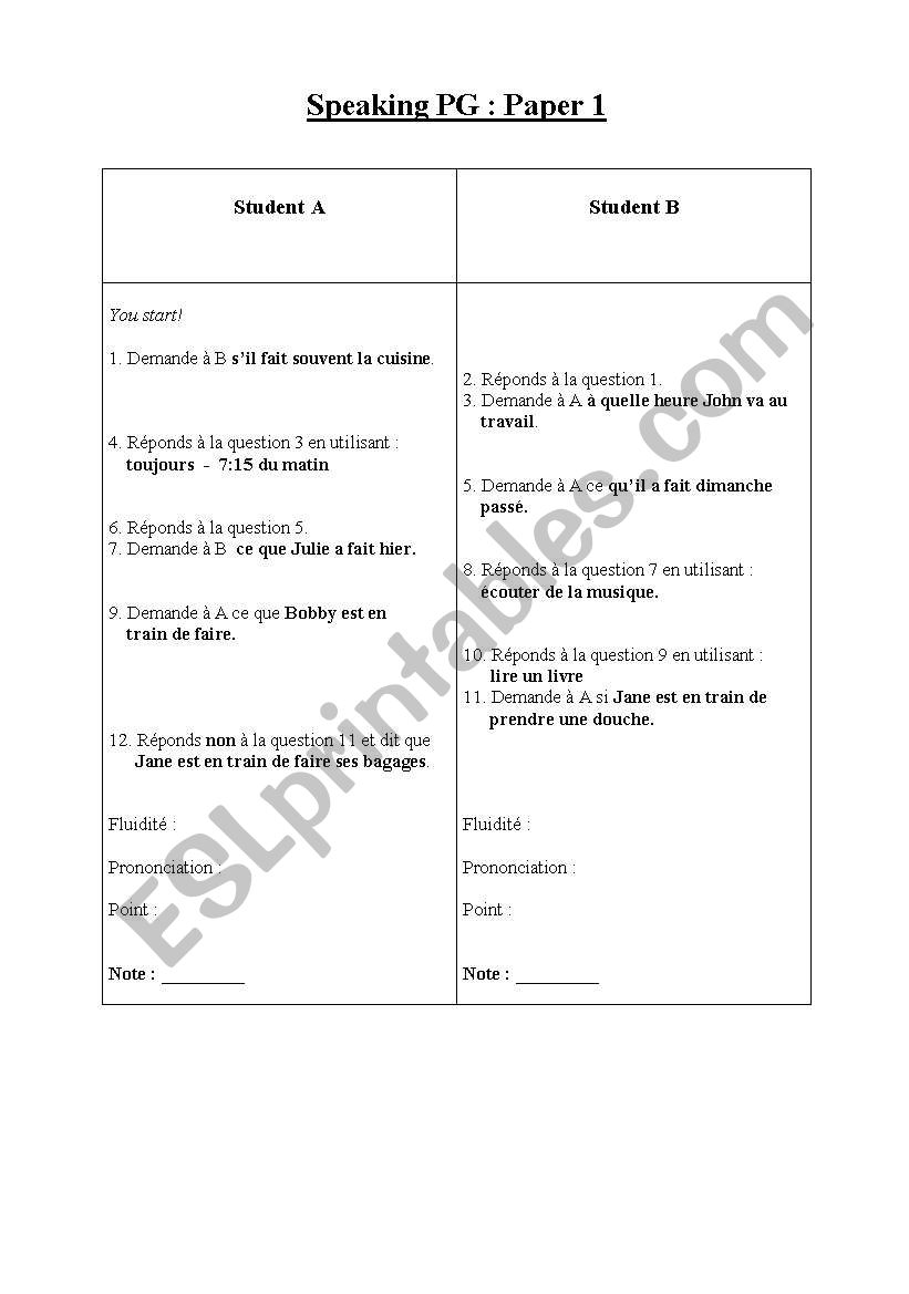 Beginner Speaking Test worksheet