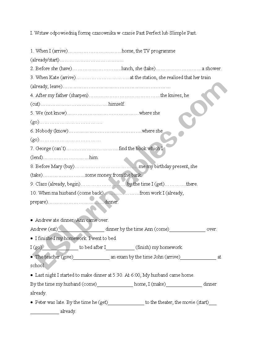 Past Perfect & Past Simple worksheet
