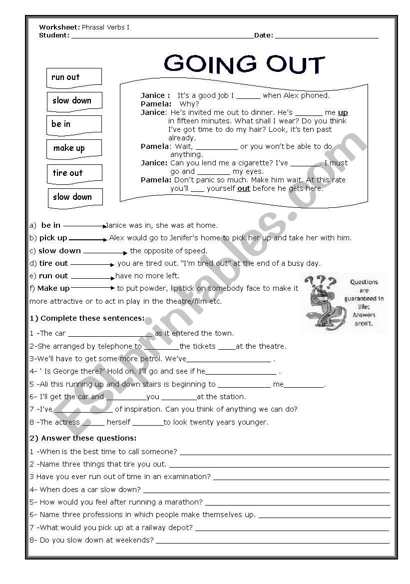 Phrasal Verbs activity worksheet