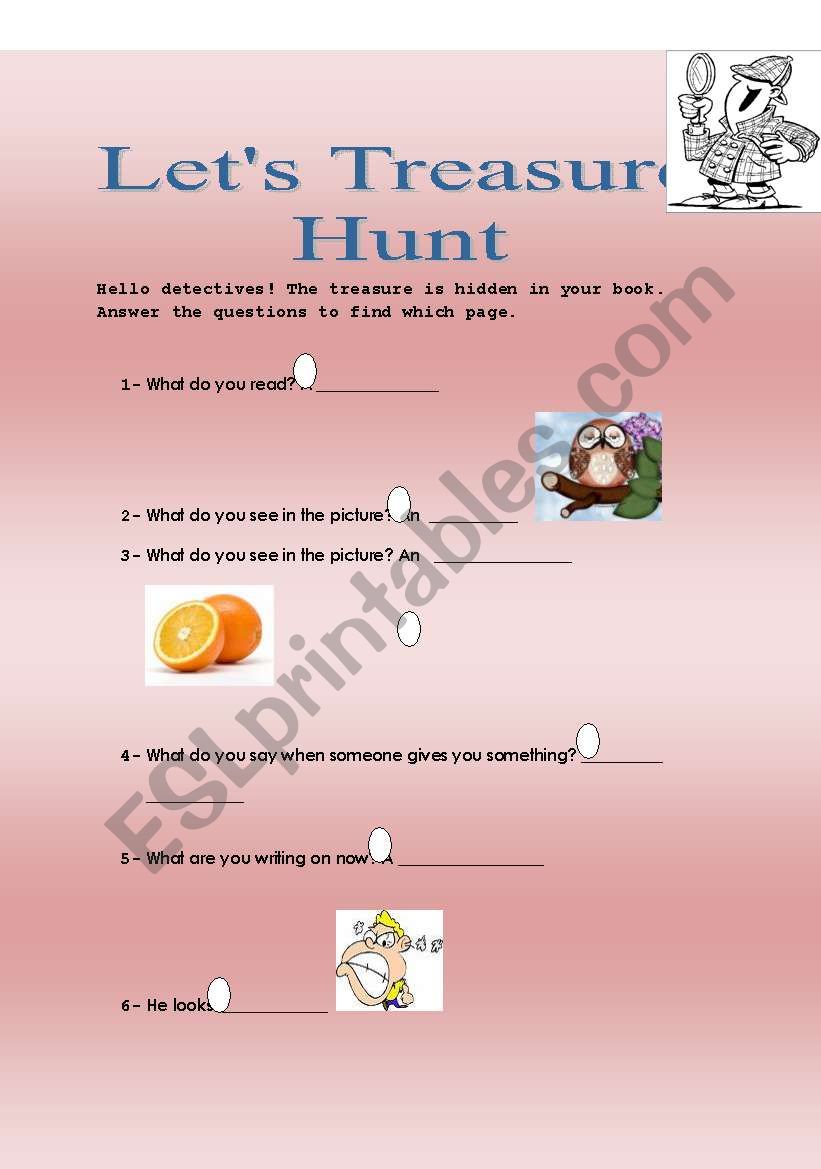 Lets Treasure hunt worksheet