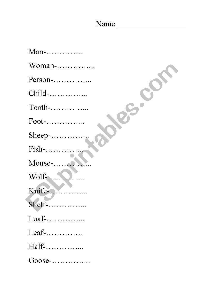 Plural Nouns worksheet