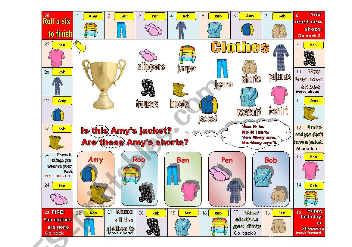 Clothing board game worksheet