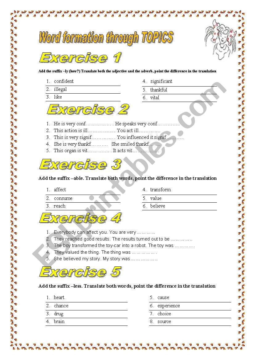 7 exercises Word Formation through TOPICS 