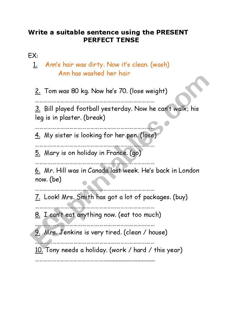 present perfect tense worksheet