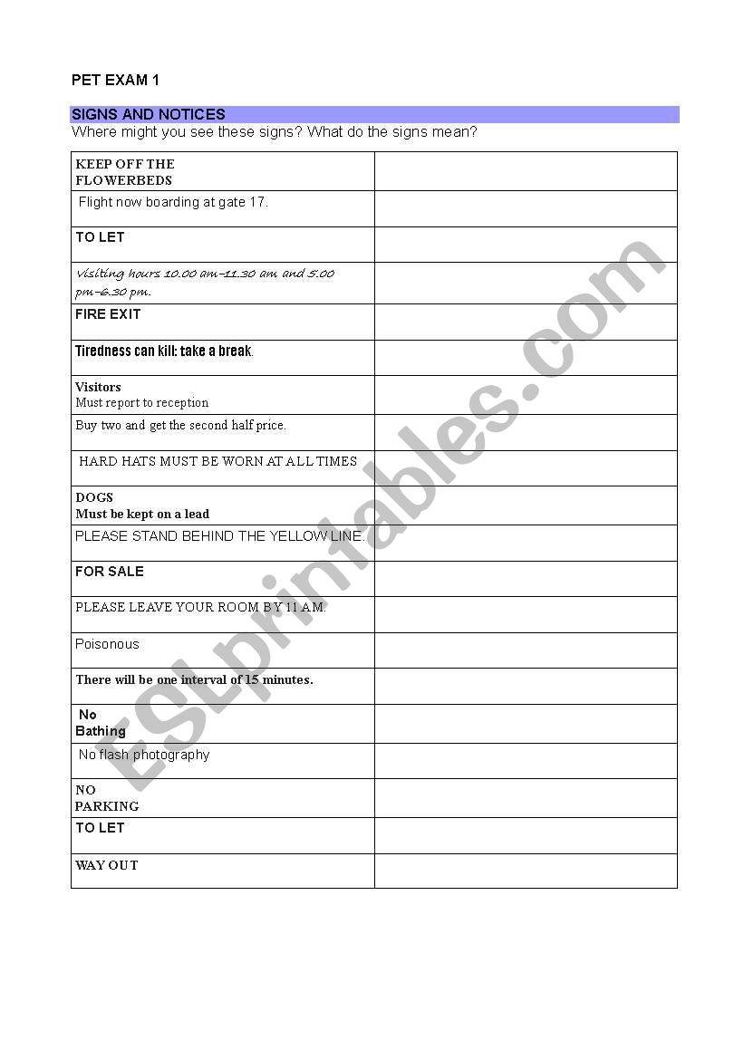 PET EXAM 1 worksheet