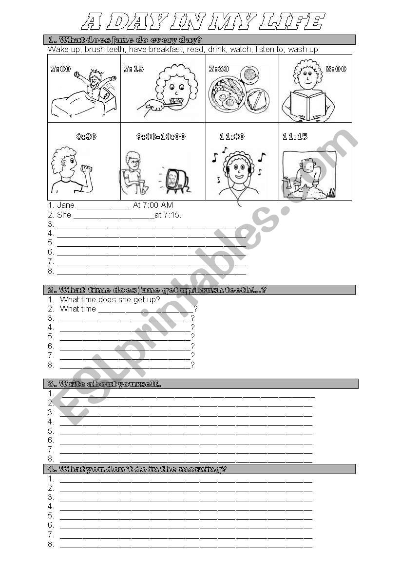 Daily routine worksheet