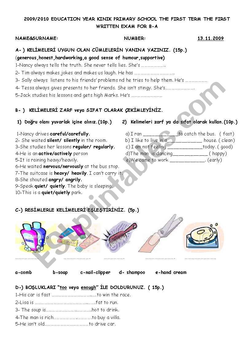 exam worksheet