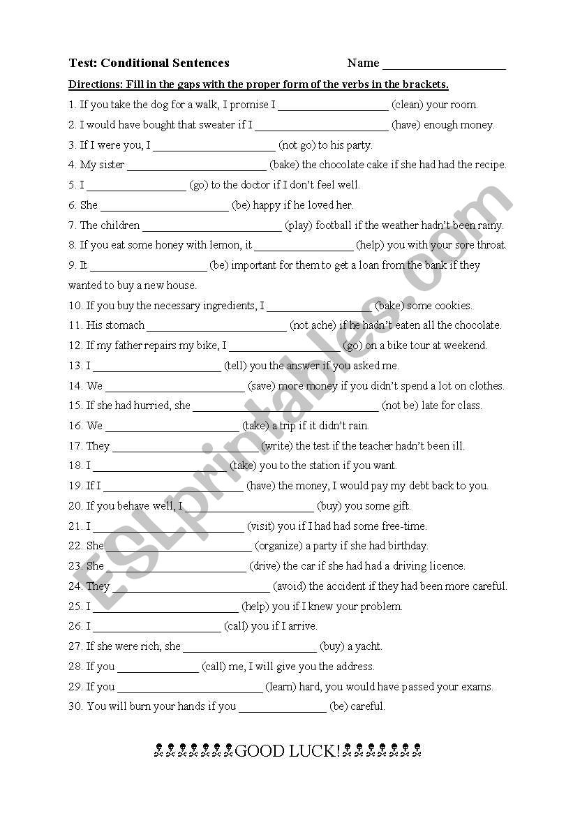 Conditional Sentence s worksheet